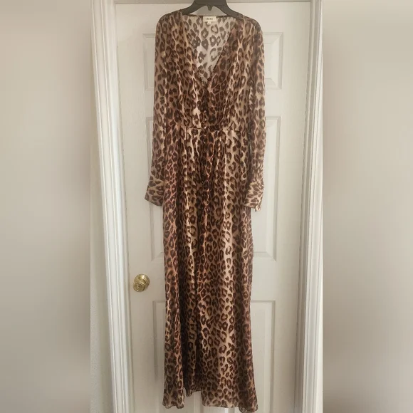 L'AGENCE Callum Leopard Print Sheer Silk Maxi Dress NWOT - Picture 6 of 11